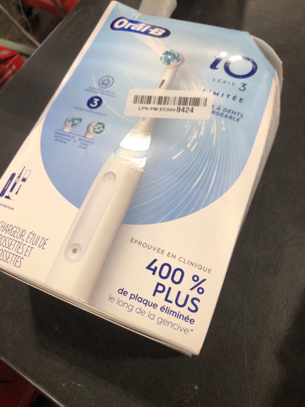 Photo 1 of Oral-B iO Deep Clean Rechargeable Electric Powered Toothbrush, White with iO Series 3 Limited, 2 Brush Heads and Travel Case - Pressure Sensor to Protect Gums - 3 Cleaning Settings - 2 Minute Timer