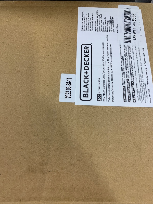 Photo 1 of BLACK+DECKER 20V MAX POWERECONNECT Cordless Drill/Driver + 30 Piece Bits and Drivers Kit (LD120VA)