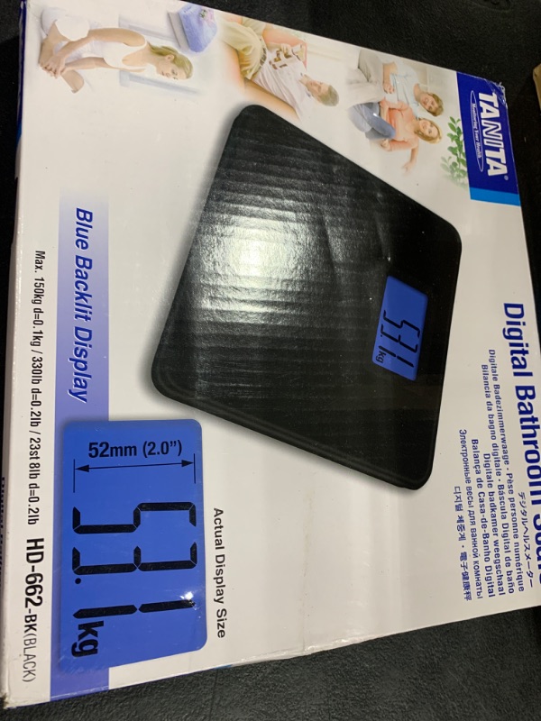 Photo 1 of Tanita HD-662 Digital Weight Scale (Black) - Japan Technology Bathroom Scale with 330 lb Weight Capacity - 2" Blue Backlit Large LCD Display - Accurate, Durable, Step-On Operation