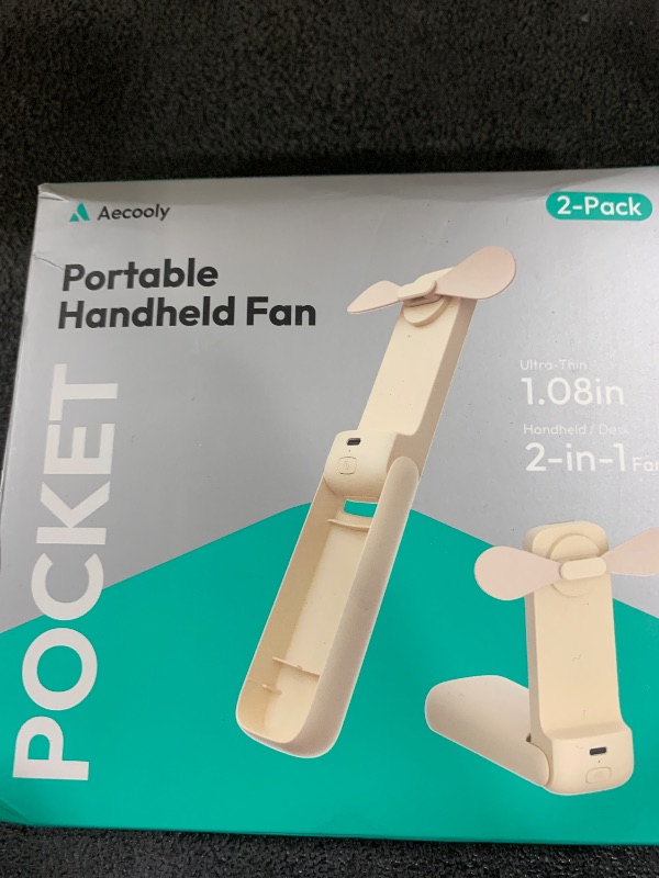Photo 1 of Aecooly Slim Portable Fan 2 Pack, Thin Handheld Fan, USB Rechargeable Mini Personal [17H Max Cooling Time], Battery Powered Small Foldable Pocket for Travel, Summer, Gifts for Women -Beige