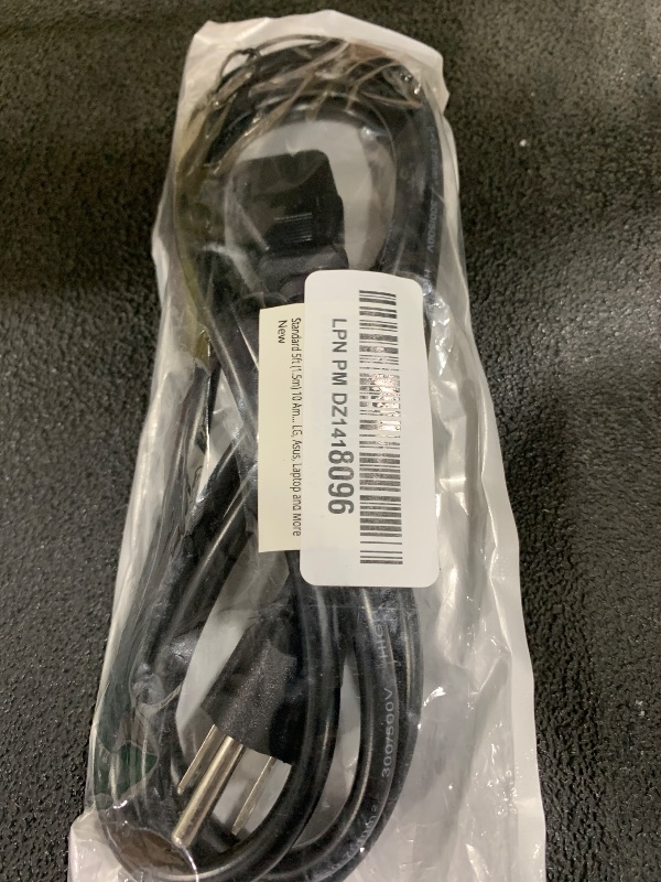 Photo 1 of Standard 5ft (1.5m) 10 Amps 125 Volts Black 3 Prong AC Power Cord Cable for Electronics, TV, Computer, Printer, Radio, Monitor, Samsung, Dell, Vizio, LG, Asus, Laptop and More