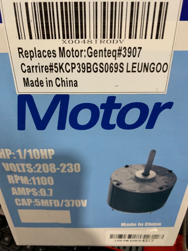 Photo 1 of Condenser Fan Motor Replacement for Carrier 5KCP39BGS069S #3S001, #GE3907 Genteq Bryant Payne Dayton AC/Air Conditioner 1/10 HP 1100 RPM 208-230V 60HZ 48 Frame with Capacitor OEM Upgraded LEUNGOO