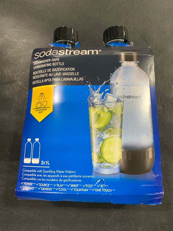 Photo 1 of SodaStream Classic Dishwasher Safe 1L Carbonating Bottle, Pack of 2 (Black)