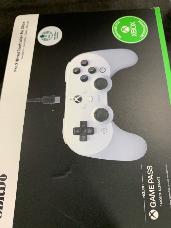 Photo 1 of 8Bitdo Pro 2 Wired Controller for Xbox, Hall Effect Joysticks and Hall Triggers, 3.5mm Audio Jack, Compatible with Xbox Series X|S, Xbox One, Windows 10/11 - Officially Licensed (White)