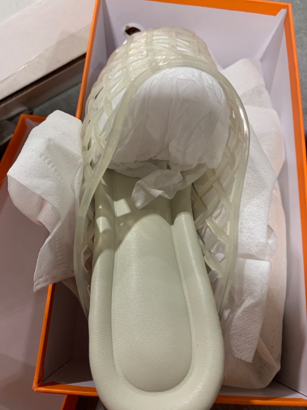 Photo 1 of Molozoey Clear Jelly Shoes for Women Slip on Jelly Mesh Slides Comfortable Closed Toe Flats Sandals Summer Beach Slippers.