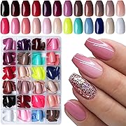 Photo 1 of LoveOurHome 576pc Coffin Press on Nails Short Fake Nails Full Cover Colored Artificial Fingernails Ballerina False Acrylic Nail Tips 24 Glossy Colors Press on Nails for Women Girls
