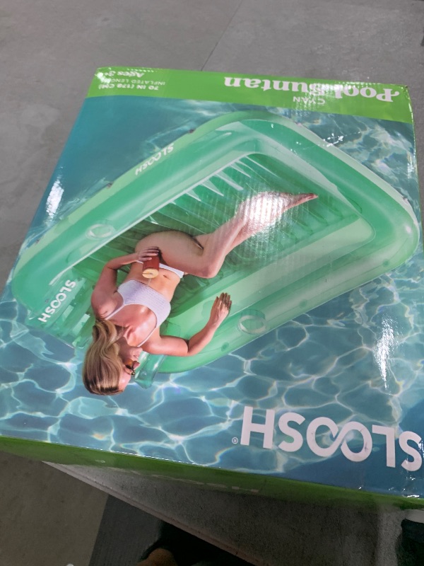 Photo 1 of SLOOSH Inflatable Tanning Pool Lounger Float, 70" x 46" Pool Floats Adult with Pillow, 4 in 1 Suntan Tub Raft Floatie,Sunbathing Bed Lounge for Water Blow Up Kids Ball Pit Party Gifts, L-Cyan