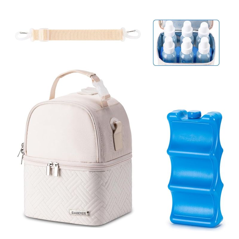 Photo 1 of BABEYER Breastmilk Cooler Bag with Ice Pack Fits 6 Baby Bottles up to 9 Ounce, Breastmilk Pump Cooler Bag with Shoulder Strap for Nursing Mom Daycare, Work, Travel- Grey