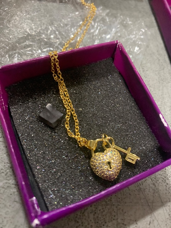 Photo 1 of JOR Heart & Lock with CZ Charm Pendant Necklace, Love Charm, Women Jewelry, Dainty Gold Plated Chain 18 inch (Pack of 1)