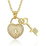 Photo 1 of JOR Heart & Lock with CZ Charm Pendant Necklace, Love Charm, Women Jewelry, Dainty Gold Plated Chain 18 inch (Pack of 1)