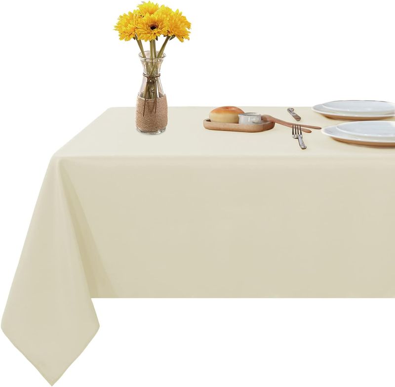 Photo 1 of Fitable Faux Linen Tablecloth Rectangle 60 x 102 Inch - Rustic Fabric Table Cloth for 6 Foot Tables, Nature Faux Burlap Table Cover for Kitchen Dining, Party, Farmhouse