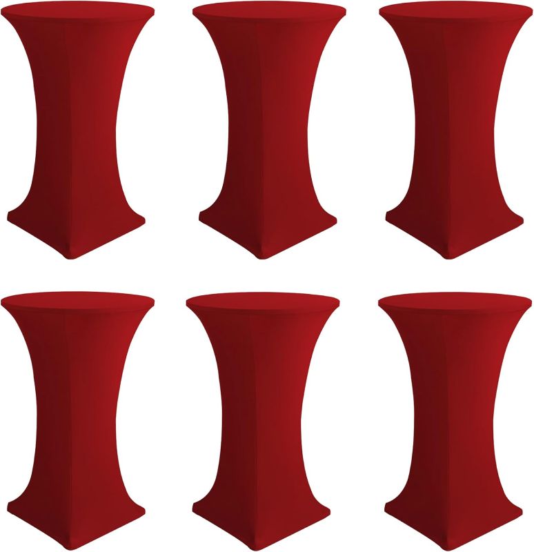 Photo 1 of Cocktail Table Covers-Spandex Round High Top Table Cloths 6 Pack 32x42 Inch-Red