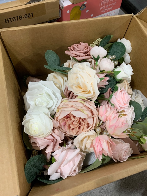 Photo 1 of Ling's Moment Pink Wedding Bouquets for Bride, Dusty Rose Bridal Bouquets for Bride, 15 Inch Free Form Artificial Wedding Flowers Bouquets
