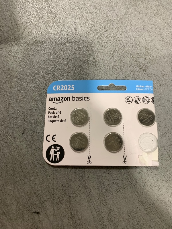 Photo 1 of Amazon Basics 6-Pack CR2025 Lithium Coin Cell Battery, 3 Volt, Long Lasting Power, Mercury-Free