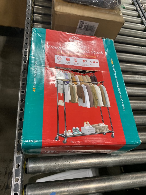 Photo 1 of Ekisemio Double Rod Clothing Garment Rack on Wheels, 45 Inches Clothes Rack with Mesh Bottom Shelf 