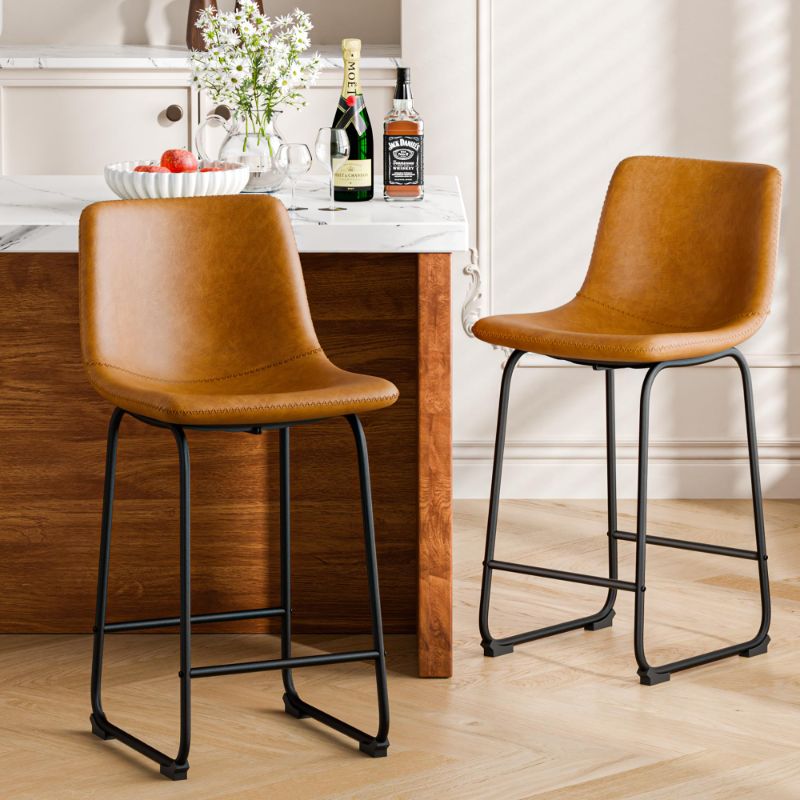 Photo 1 of Aowos Bar Stools Set of 2, Modern Counter Height Bar Stools with Back, 26 inch Faux Leather Bar Stools