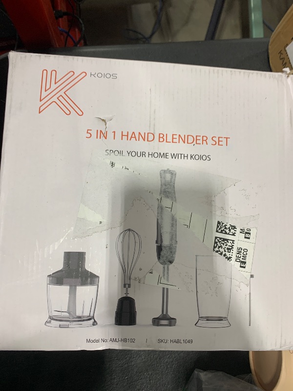 Photo 1 of KOIOS Immersion Blender, 1100W 5-in-1 Multi-Purpose Hand Blender, 12-Speed, 600ml Beaker, 500ml Chopper, Egg Whisk, Milk Frother, Black