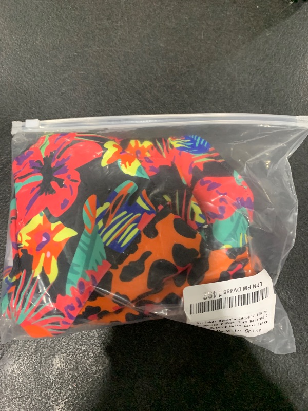 Photo 1 of Hilinker Women's Leopard Bikini Swimsuits V Neck High Waisted 2 Piece Bathing Suits Coral Large