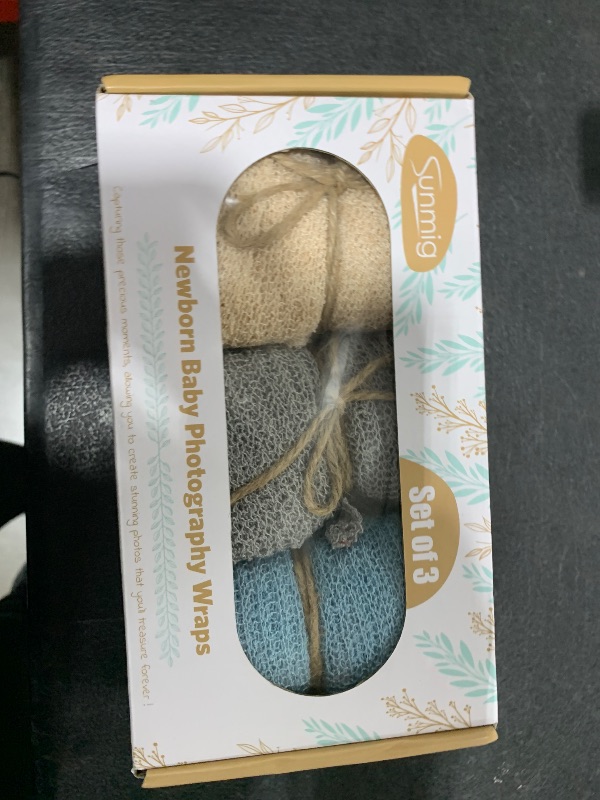 Photo 1 of Sunmig Newborn Photography Props - 3 Pcs Stretch Wraps, Professional Baby Photo Props, Long Ripple Wrap for 0-6 Months (Light Grey+Canal Blue+Champagne)