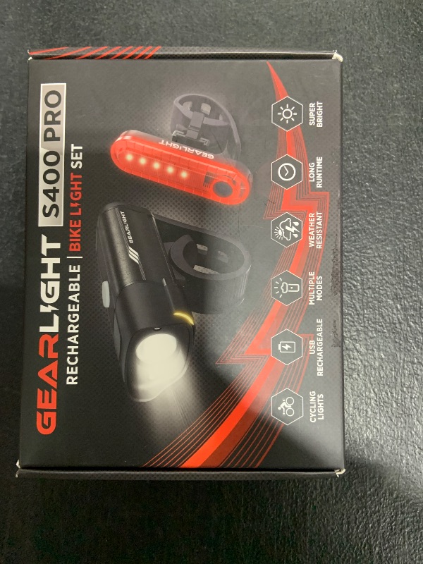 Photo 1 of GearLight Rechargeable Bike Light, Bike Headlight and Tail Light Set, Powerful Front and Back Lights for Night Riding Safety, Night Riding Accessories, White Elephant Stocking Stuffer for Men
