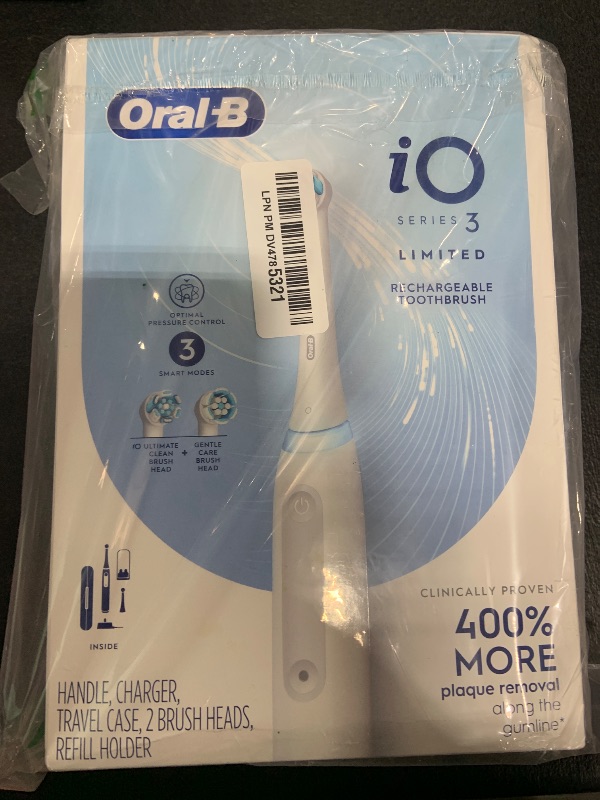 Photo 1 of Oral-B iO Deep Clean Rechargeable Electric Powered Toothbrush, White with iO Series 3 Limited, 2 Brush Heads and Travel Case - Pressure Sensor to Protect Gums - 3 Cleaning Settings - 2 Minute Timer