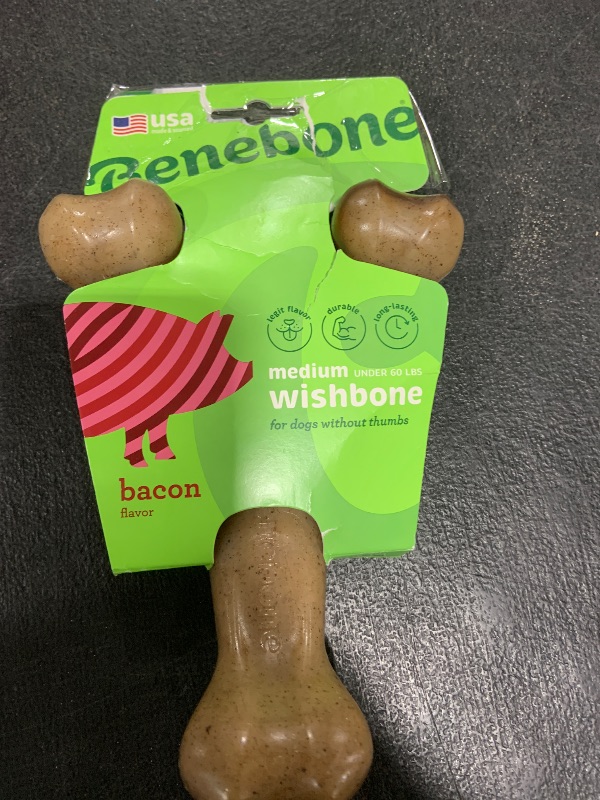 Photo 1 of Benebone Wishbone Durable Dog Chew Toy for Aggressive Chewers, Real Bacon, Made in USA, Medium