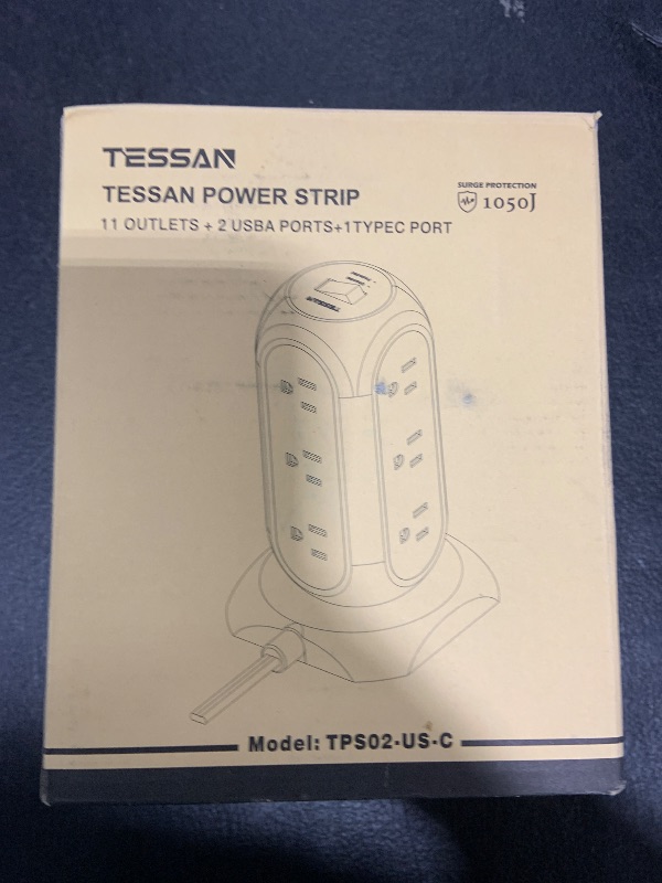 Photo 1 of 15 ft Extension Cord Tower Power Strip, 11 Outlets 3 USB(1 USB-C) Chargers, TESSAN Surge Protector with Multi Plug Outlet, 1050J Protection, Office Supplies, Desk Accessories, School Dorm Essential