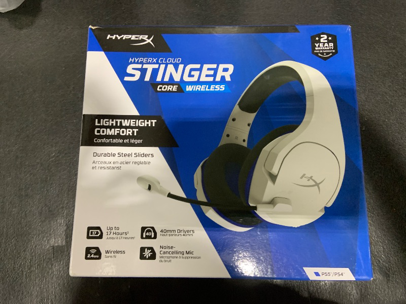Photo 1 of HyperX HHSS1C-KB-WT/G Cloud Stinger Core – Wireless Gaming Headset, for PS4, PS5, PC, Lightweight, Durable Steel Sliders, Noise-Cancelling Microphone - White