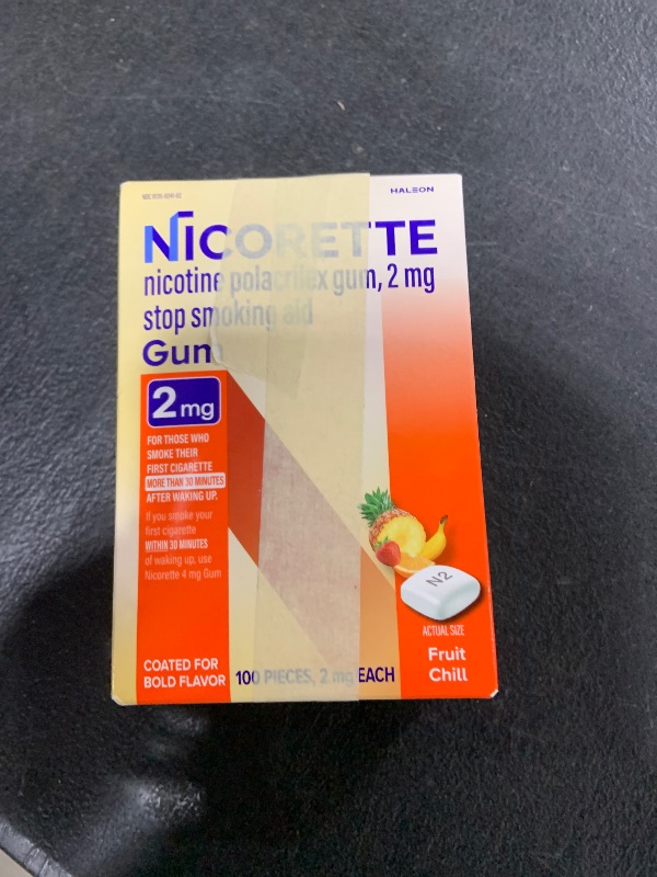 Photo 1 of Nicorette 2 mg Nicotine Gum to Quit Smoking - Fruit Chill Flavored Stop Smoking Aid, 100 Count- EXO 11/2027