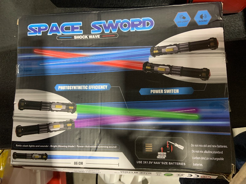 Photo 1 of 4 Pack  Sword Saber with FX Sound (on-Off Control) and Full Retractable Handle, 4 Colors LED Glow in The Dark Toy for Kids Adult