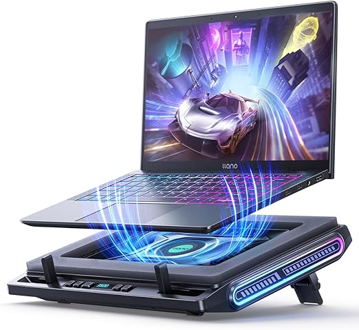 Photo 1 of llano V10 Gaming Laptop Cooling Pad, RGB Laptop Cooler Stand with Powerful 4.72 Inch External Turbo Cooling Fan, Fast Cooling Computer 13-17.3in, Button Control, 3 Adjustable Stand, 4-Port USB C&A
