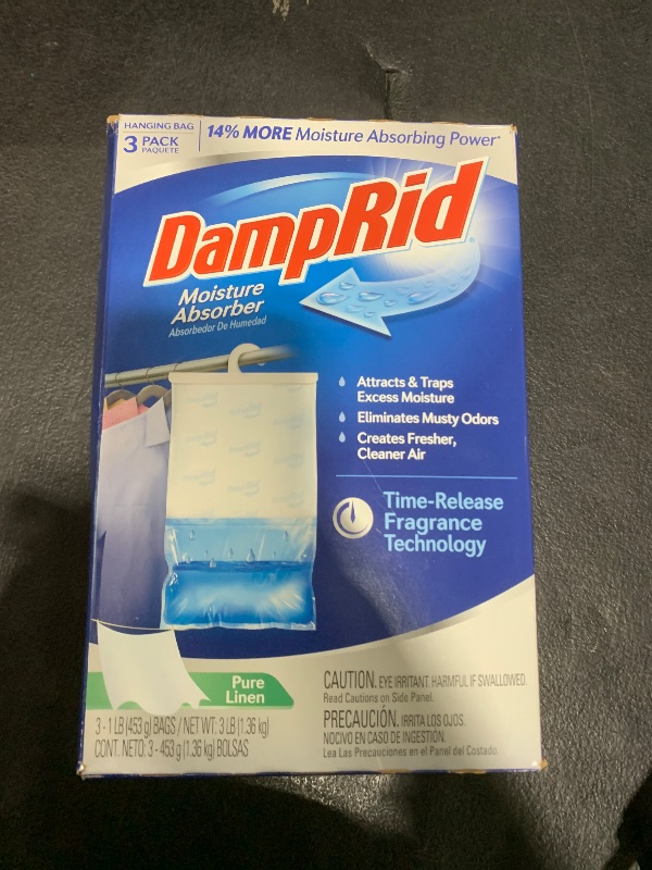 Photo 1 of DampRid Pure Linen Hanging Moisture Absorber, 16 oz., 3 Count (Pack of 1) - Eliminates Musty Odors for Fresher, Cleaner Air, Ideal for Closet, 14% More Moisture Absorbing Power*