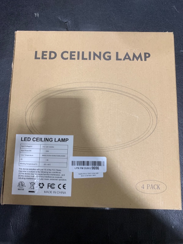 Photo 1 of 4Pack LED Flush Mount Ceiling Light Fixture, 12Inch 24W, Dimmable&3000K/3500K/4000K/5000K/6500K Adjustable Low Profile Ceiling Lights, 3200LM Modern Lamp for Bedroom, Porch, Kitchen, Hallway, White