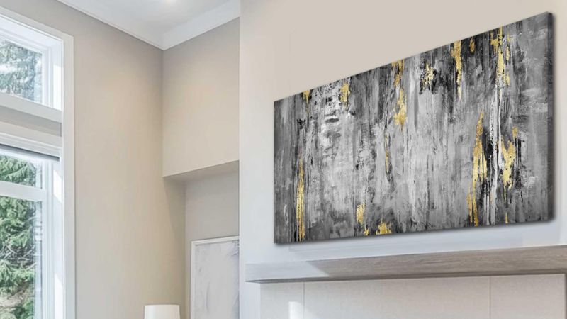 Photo 1 of Kureful Grey and Gold Wall Decor Modern Abstract Picture Print 24"x48" Decorative Painting Photo Canvas
