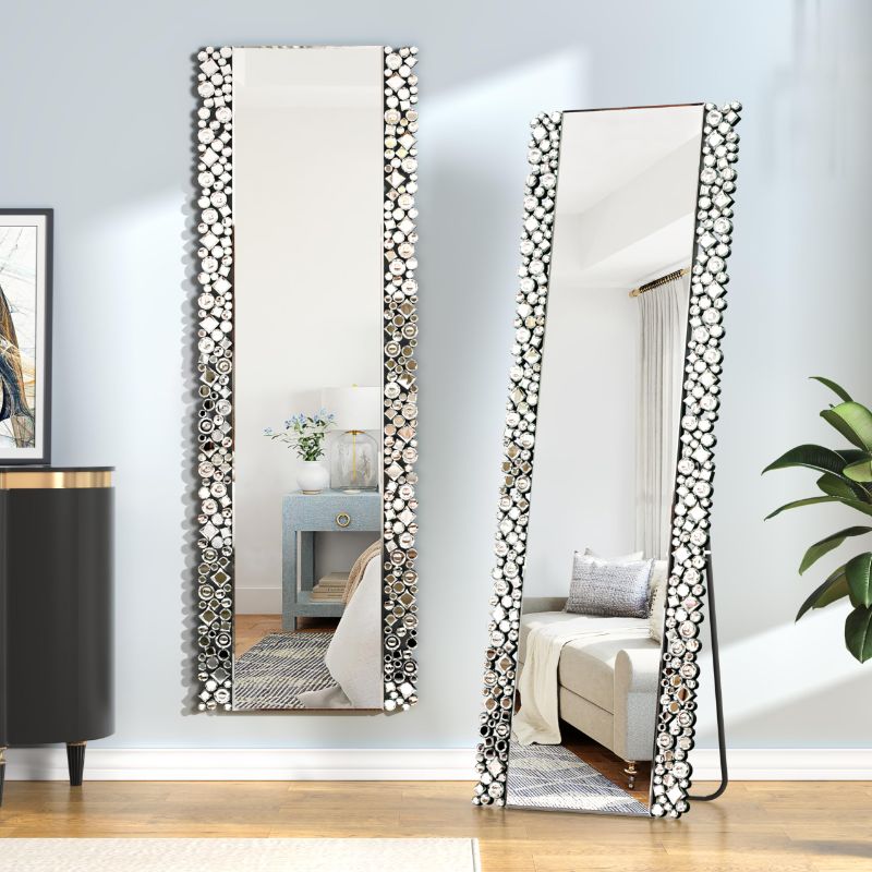 Photo 1 of MUAUSU Crystal Full Length Mirror With Stand 63"21" Mosaic Frame - Rectangle Silver Floor Mirror for Decor
