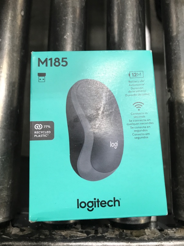 Photo 1 of Logitech M185 Wireless Mouse, 2.4GHz with USB Mini Receiver, 12-Month Battery Life, 1000 DPI Optical Tracking, Ambidextrous PC/Mac/Laptop - Swift Grey