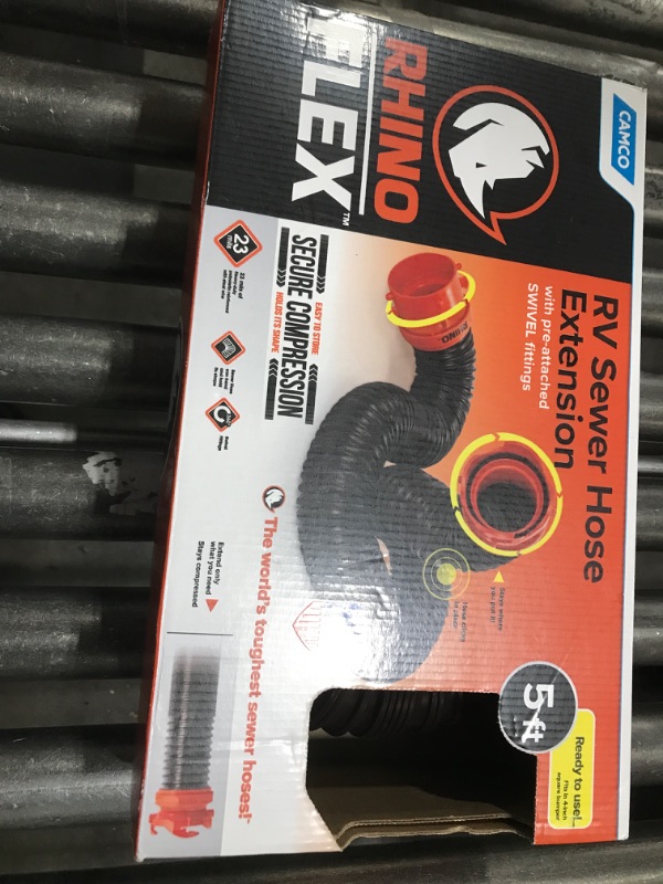 Photo 1 of Camco RhinoFLEX RV 5ft Sewer Hose Extension Kit with Swivel Fitting - 39765, Black
