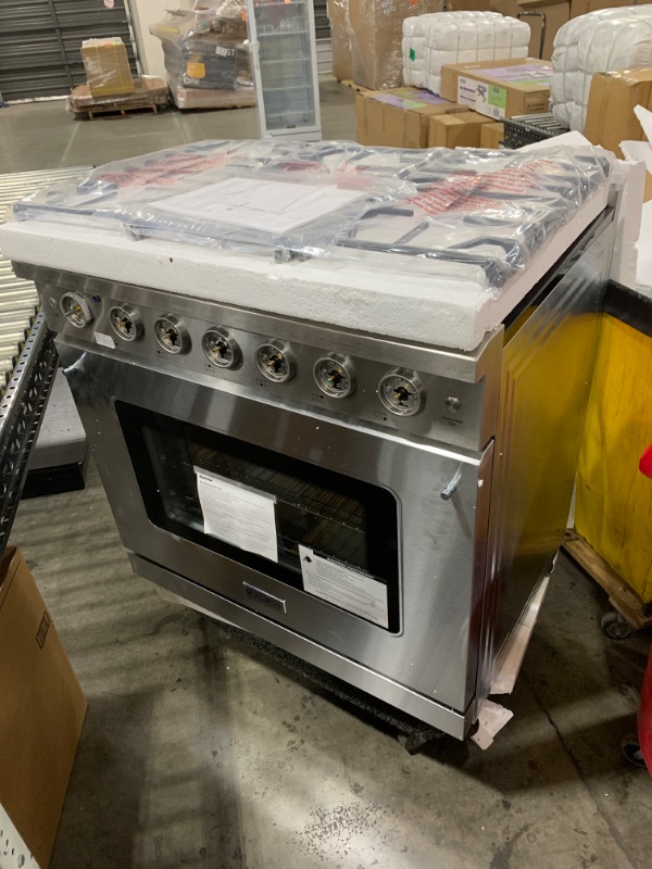 Photo 1 of AAOBOSI 36 Inch Front Control Gas Range Oven with 6 Cooktop Burners, 6 Cu. Ft True Convection and Self Clean, Freestanding Stainless Steel 