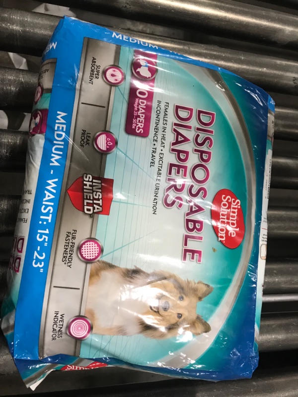 Photo 1 of Simple Solution Disposable Dog Diapers, Female Dog Diapers, Puppy Potty Training, Incontinence and Heat Cycle Protection, Medium Diapers for Dogs, 15-23 Inch Waist, 30 Count