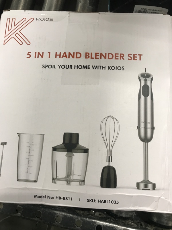 Photo 1 of KOIOS Immersion Hand Blender, 5-in-1 Hand Blender with Entire Stainless Steel Blender Shaft, Full Copper Motor, Built in 12 Speed Turbo Stick Blender, Handheld blender for Baby food, Smoothies, Soups