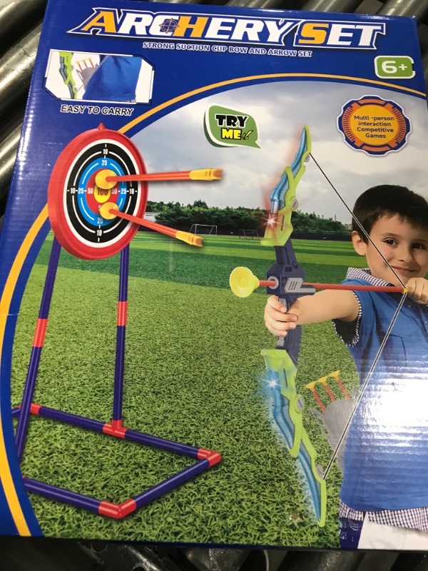 Photo 1 of 2 Pack Bow and Arrow Set for Kids 8-12 Year Old, LED Light Up Archery Toy with 20 Suction Cup Arrows 6 Magnetic Darts and Standing Target, Indoor Outdoor Activity Toys for Ages 4-6 8-13 No Battery