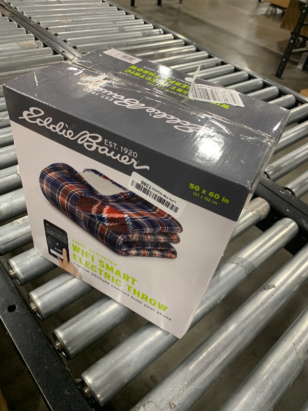 Photo 1 of Eddie Bauer | Smart Heated Electric Throw Blanket - Reversible Sherpa - Wi-Fi Enabled - Compatible with Alexa, Google, iOS, Android - Glen Plaid Navy