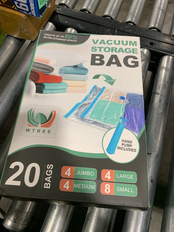 Photo 1 of WTREE 20 Pack Vacuum Storage Bags, Space Saver Bags, Vacuum Sealed Bags for Comforters, Blankets, Clothes Storage, Hand Pump Included (4 Jumbo/4 Large/4 Medium/8 Small)