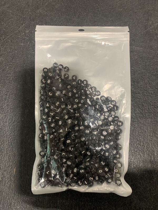 Photo 1 of 500 Pieces 4x7mm Black Round Acrylic Number Beads 0-9 Mixed Plastic Shape Loose DIY Beads for Jewelry Making Bracelets Necklaces Key Chains (White on Black)