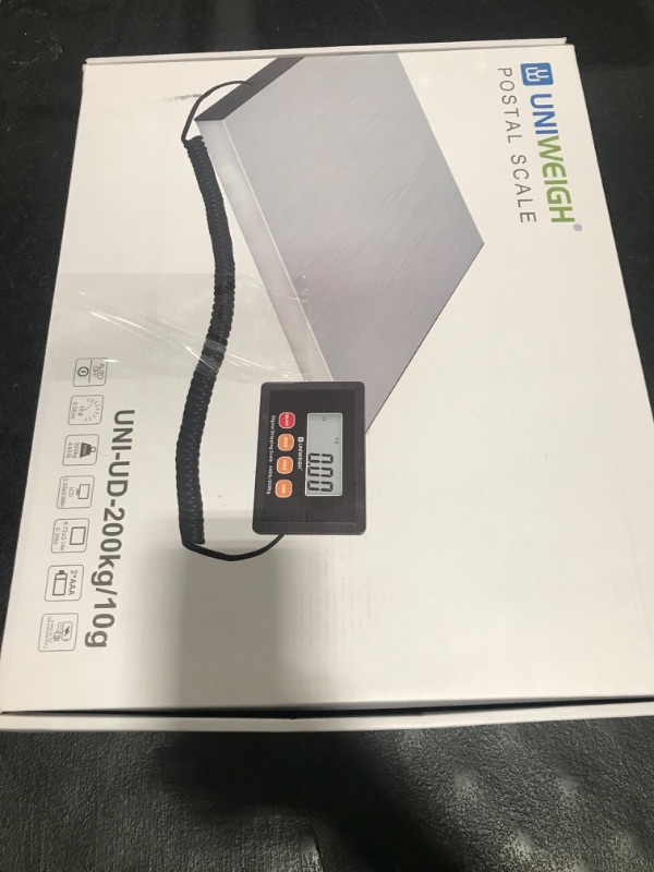 Photo 1 of UNIWEIGH Digital Postal Scale,440lb x 10g Accuracy Shipping Scale,Stainless Steel Platforms,Heavy Duty Scale with LCD/Hold/Tare Functions,Postage Scale for Packages,Luggage Scale,Battery&USB Included