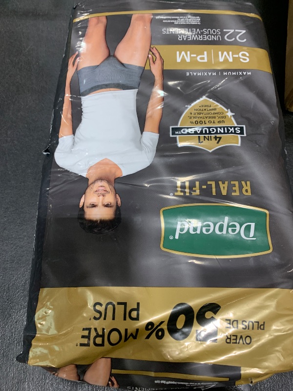 Photo 1 of Depend Real Fit Incontinence Underwear for Men, Disposable, Maximum Absorbency, Small/Medium, Grey, 22 Count, Packaging May Vary