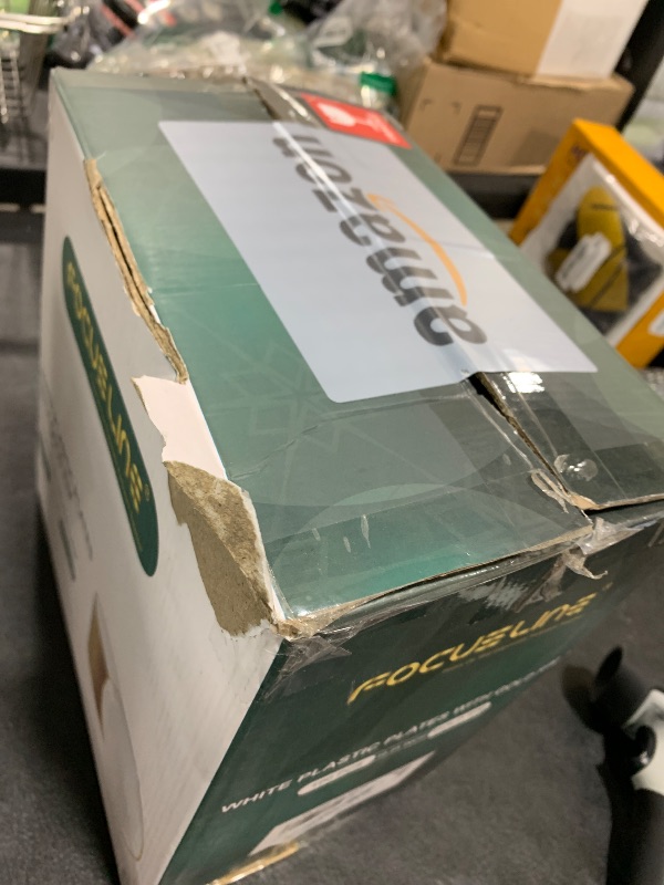 Photo 1 of FOCUSLINE 100 Count Gold Plastic Plates 10.25 Inch, Disposable Heavy Duty Dinner Plates, Premium Hard Plastic Plate Fancy Disposable White Plate with Gold Rim for Wedding Parties