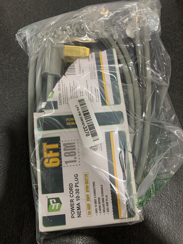 Photo 1 of EP 3 Prong Dryer Cord, 6 Ft 10/3 SRDT, 30 Amp Appliance Extension Power Cord, NEMA 10-30, Gray