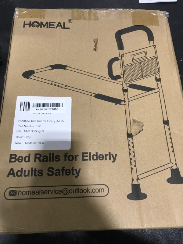 Photo 1 of HOMEAL Bed Rails for Elderly Adults Safety - Height Adjustable Bedside Assist Rails for Seniors, Stable Bed Cane Guard Railings with Non-Slip Ergonomic Handle Bar and Storage Pocket (Grey)