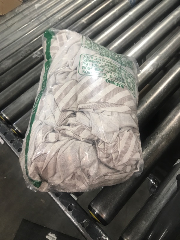 Photo 1 of COLLACT Gray Striped Linen Curtains 96 Inch Length for Living Room/Bedroom Farmhouse Pinstripe Pattern Curtains Light Filtering Drapes Grommet Window Treatments, W50 x L96, 2 Panels Grey on Beige